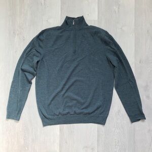 BLACK BROWN MERINO WOOL BLUE QUARTER ZIP MENS MEDIUM